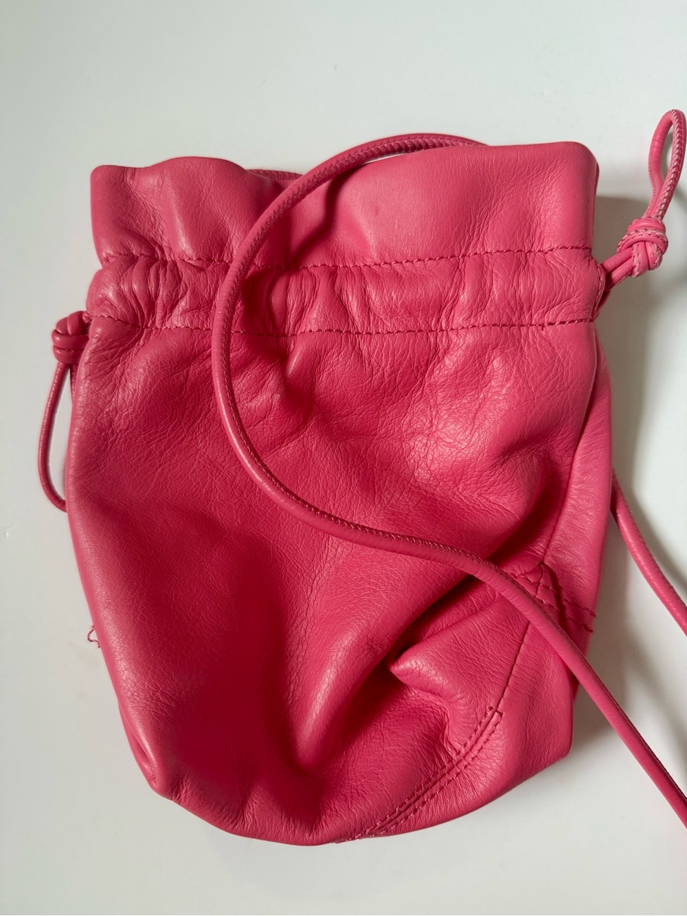 J.Crew Lisbon Leather Drawstring Bag Brilliant Coral Crossbody Like New